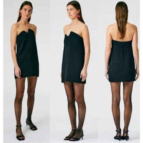 Tibi Squiggly Dress Fluid Drape Strapless Asymmetrical Neck Shift Mini Black 2 - Picture 2 of 10